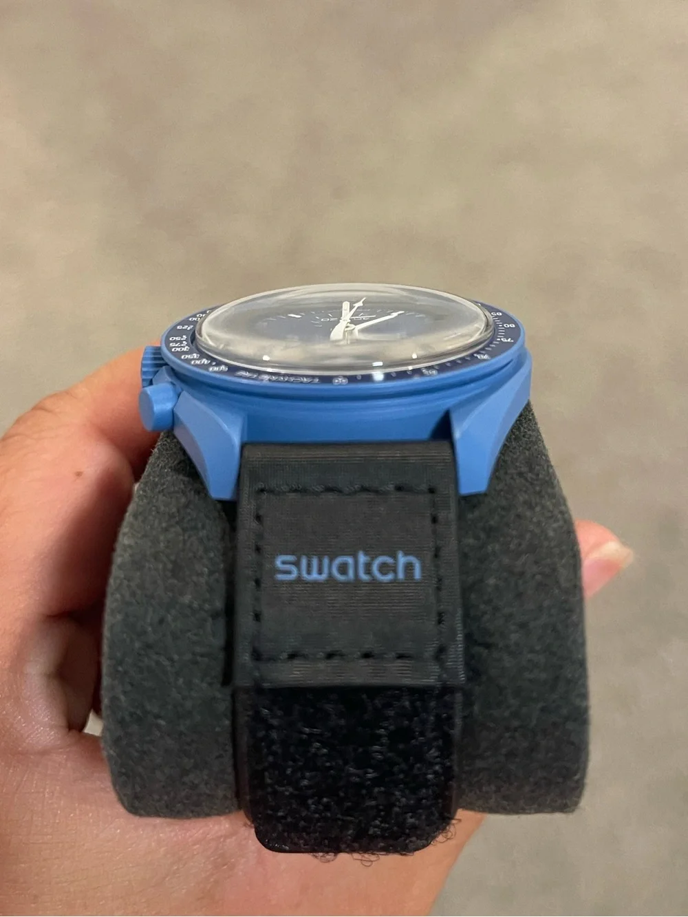 Omega Blue Speedmaster-style Chronograph with Black Strap